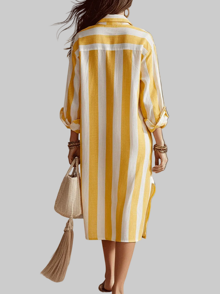 Elowen | Resort Yellow & White Stripe Midi Dress