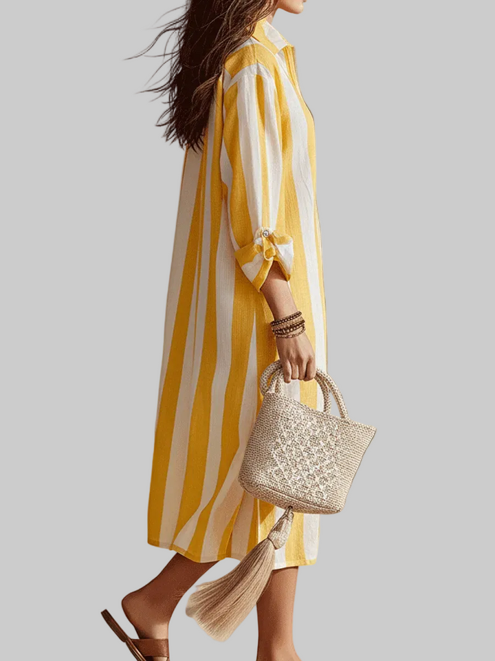Elowen | Resort Yellow & White Stripe Midi Dress