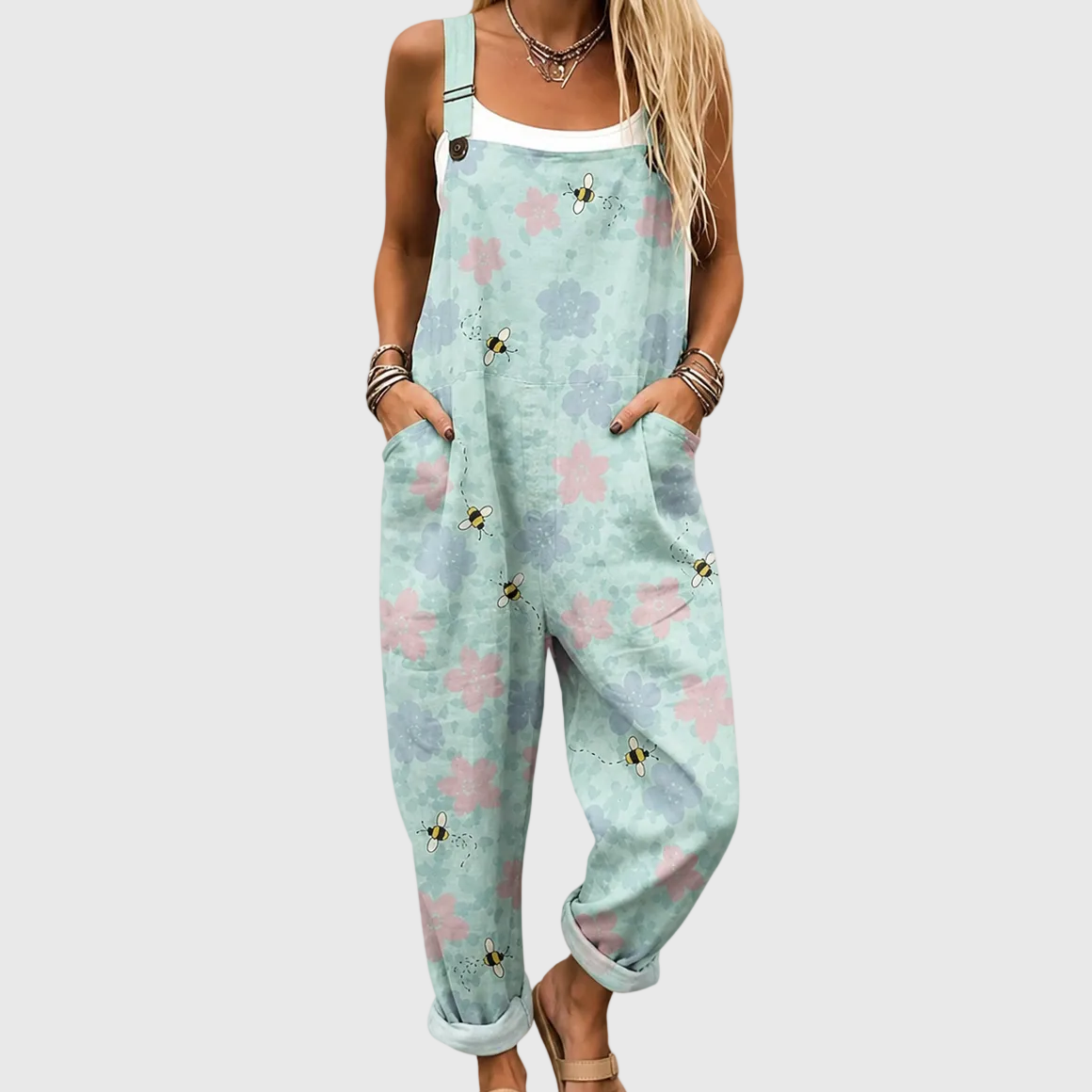 PASTEL FLOWERS AND BEES OVERALLS