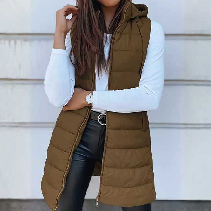Aveline | Long Hooded Puffer Vest