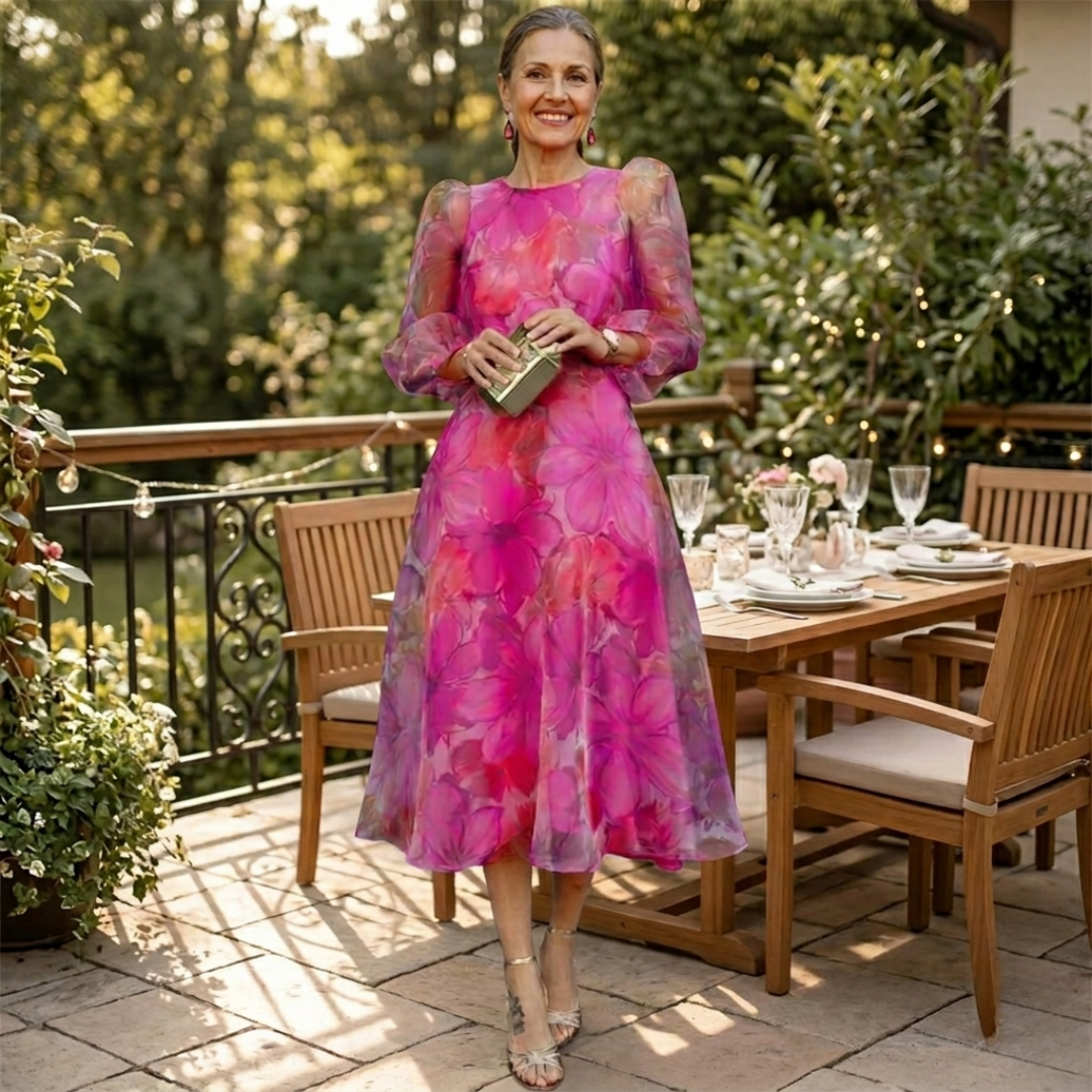 Rosalind™ | Floral Organza Midi Dress