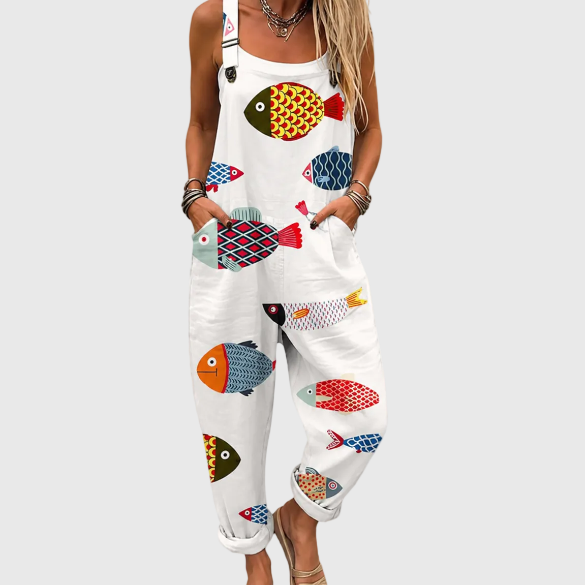 SOFT JUMPSUIT WITH COLORFUL FISH DESIGN