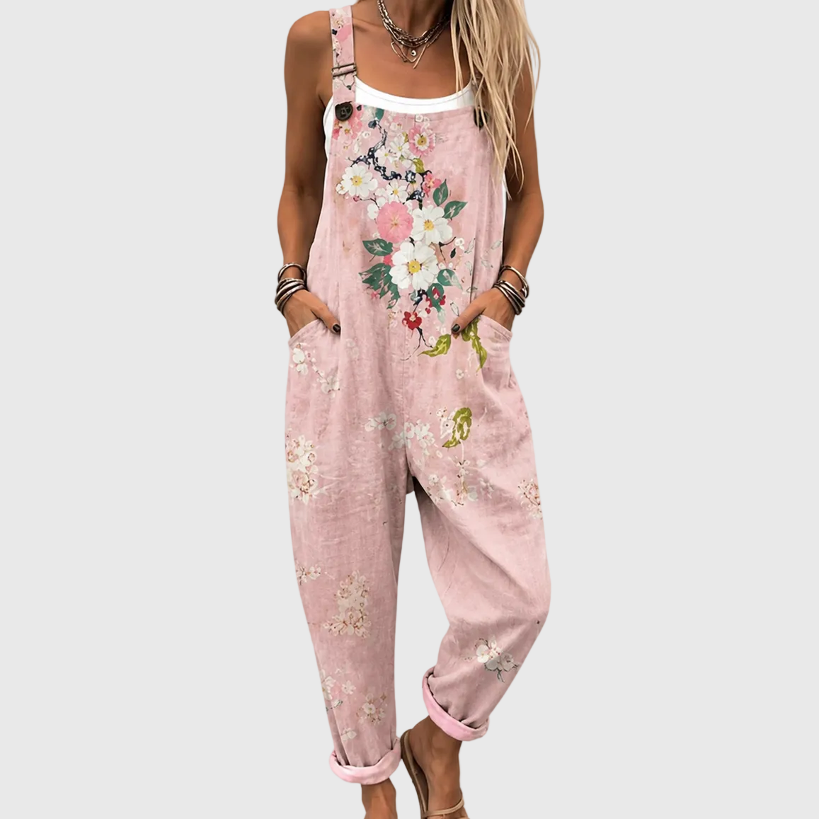 PINK FLORAL OVERALLS WITH SOFT COMFORT