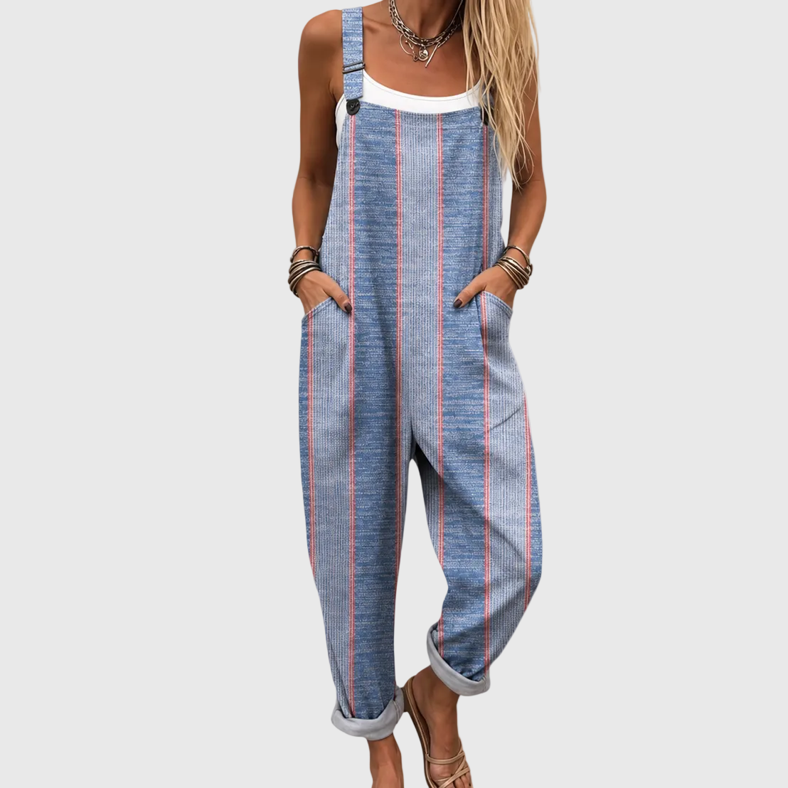 CLASSIC BLUE STRIPED RELAXED OVERALLS