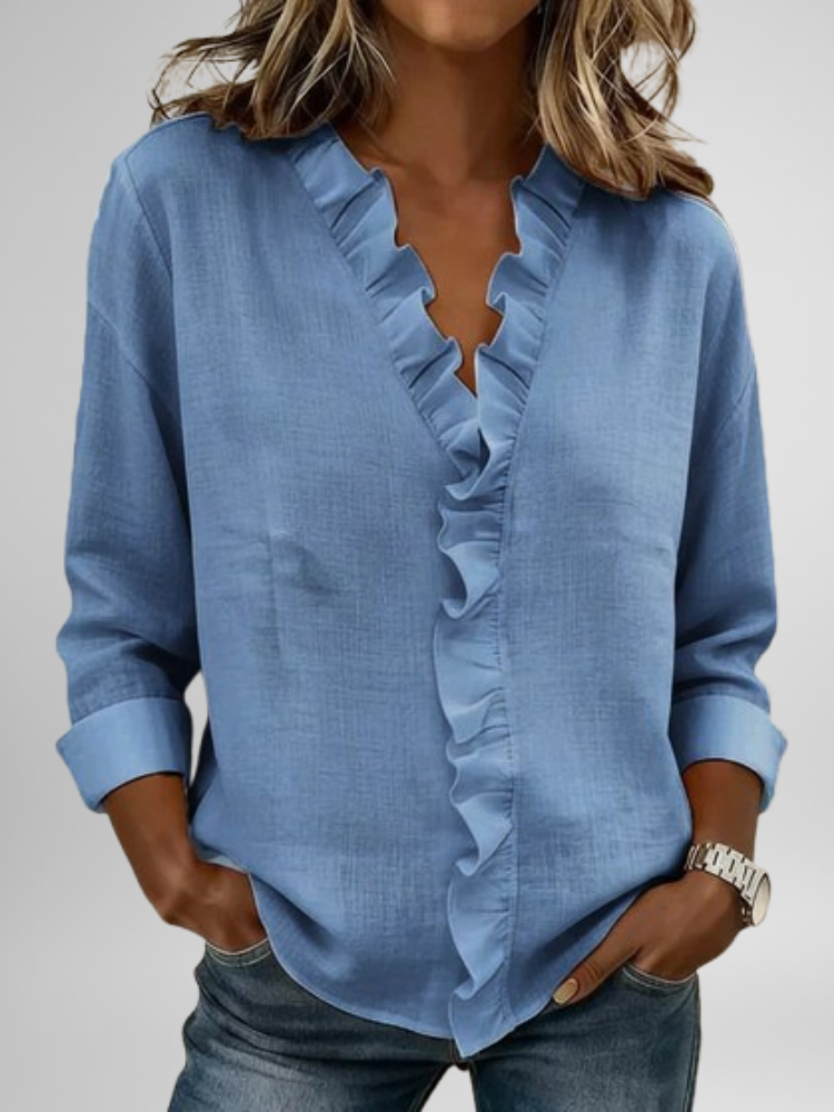 Amoura | Blouse with Ruffles, V-Neck and Long Sleeves
