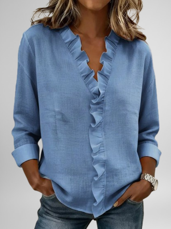 Amoura | Blouse with Ruffles, V-Neck and Long Sleeves