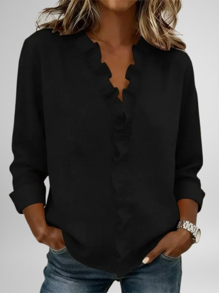 Amoura | Blouse with Ruffles, V-Neck and Long Sleeves