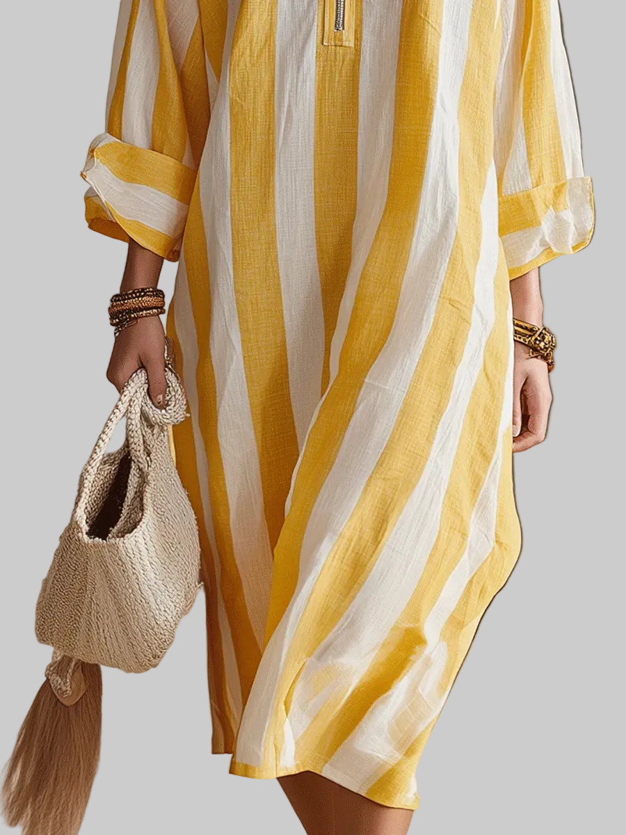 Elowen | Resort Yellow & White Stripe Midi Dress