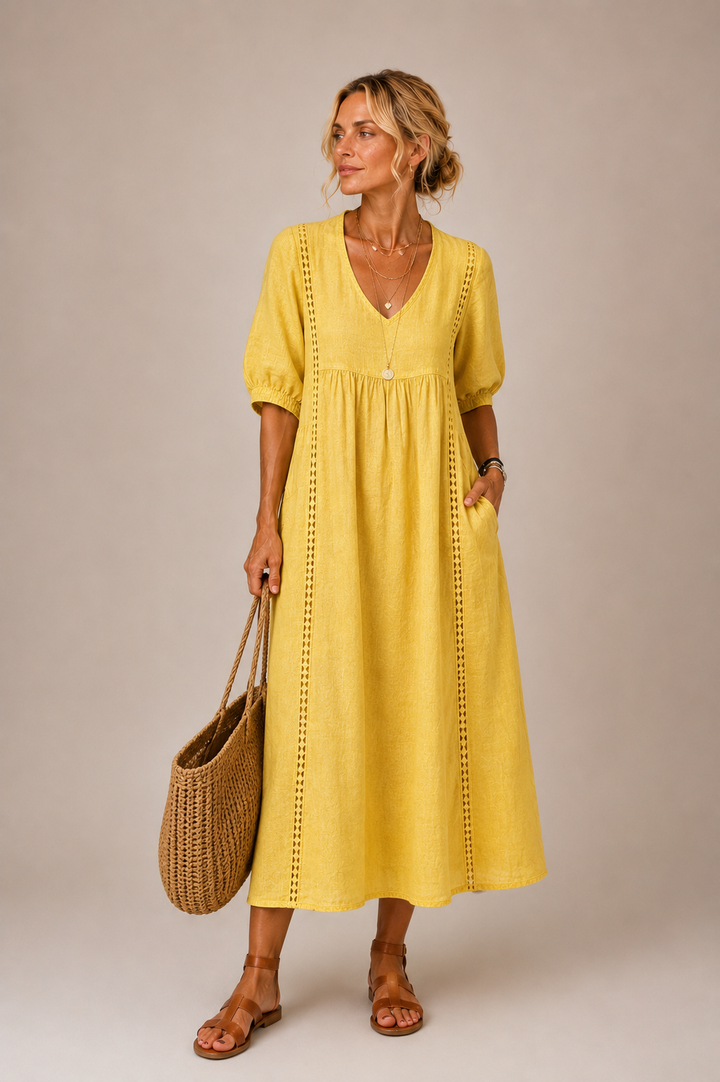 Sefi | Lace Detail Linen Midi Dress