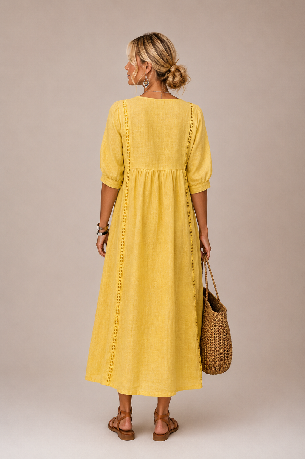 Sefi | Lace Detail Linen Midi Dress