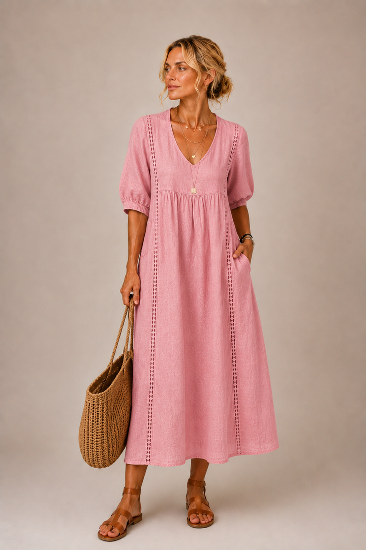 Sefi | Lace Detail Linen Midi Dress