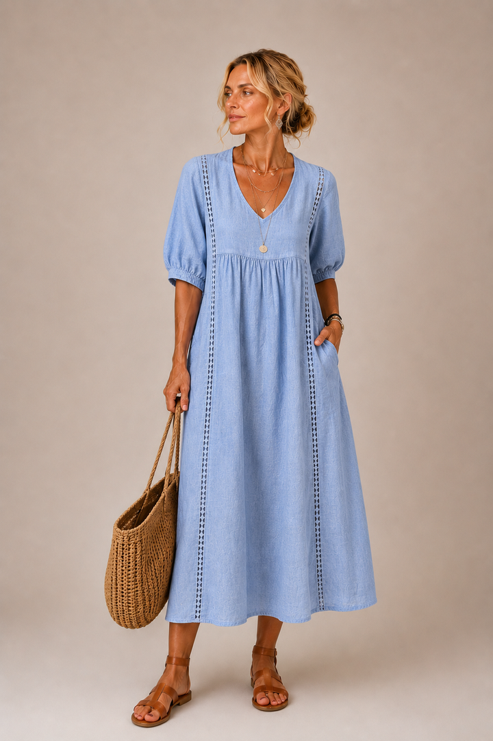 Sefi | Lace Detail Linen Midi Dress