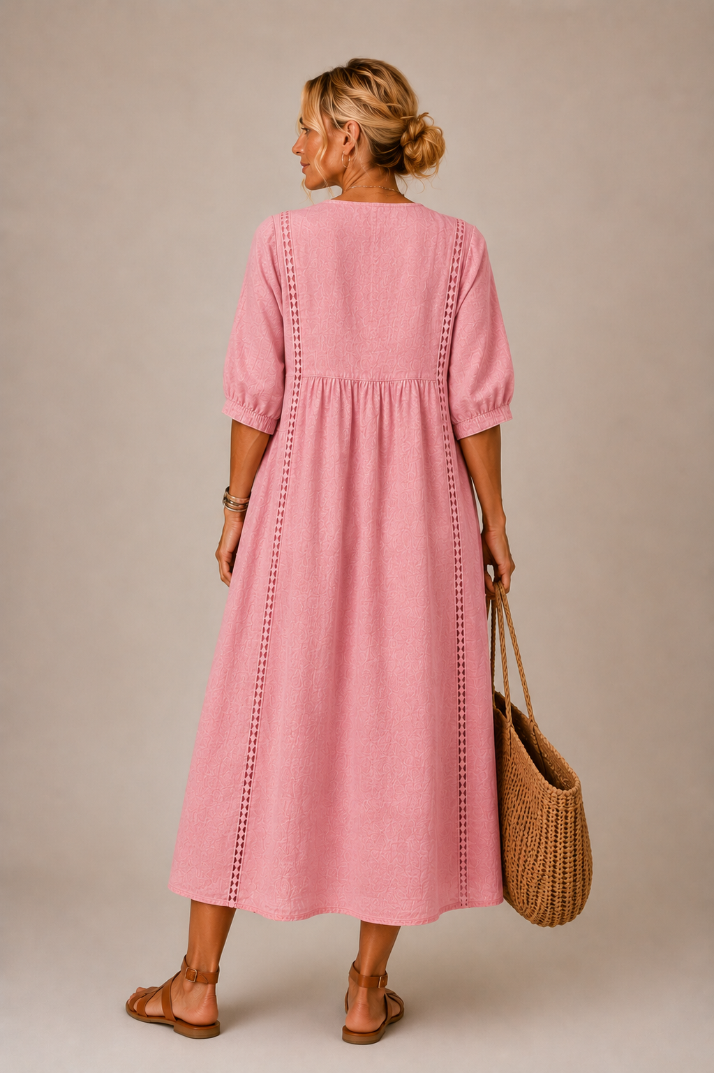 Sefi | Lace Detail Linen Midi Dress