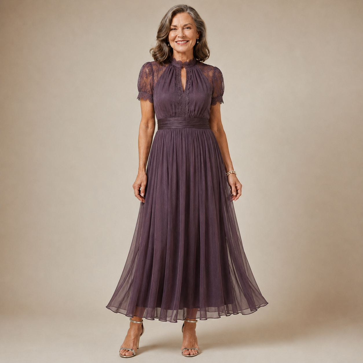 FLAVIA | Long Violet Lace Dress Elegant Silhouette Special Occasion