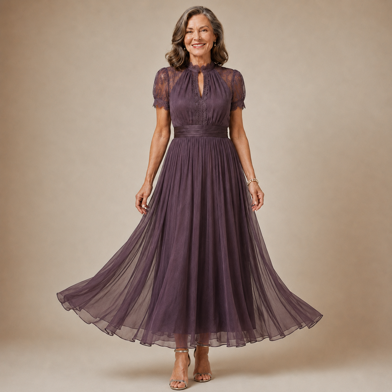 FLAVIA | Long Violet Lace Dress Elegant Silhouette Special Occasion