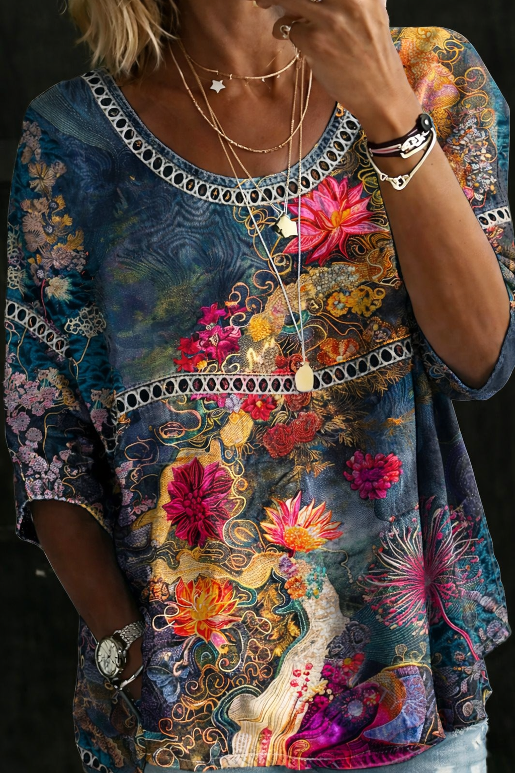 Sandra | Vintage Floral Denim Blouse