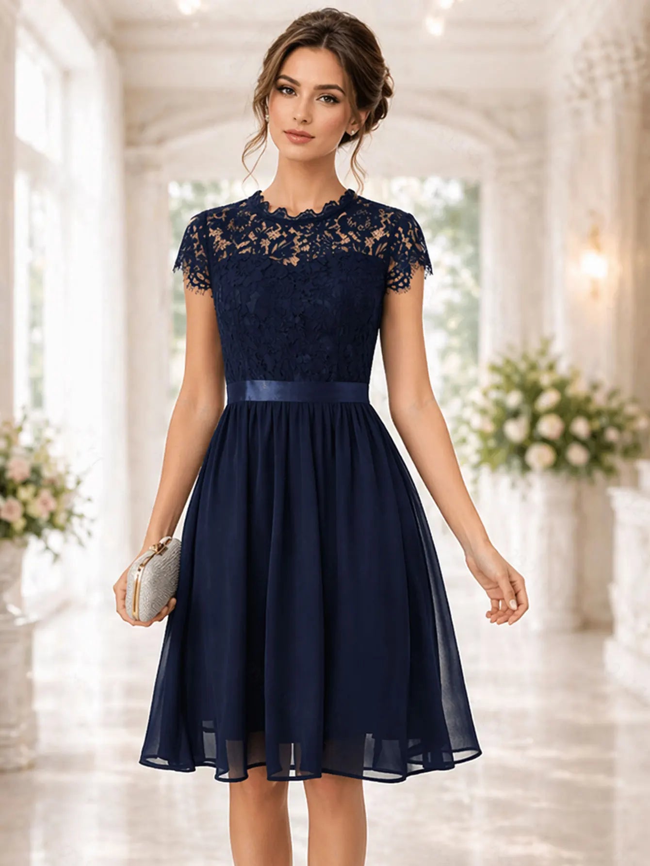 Elsie | Retro Lace Chiffon Midi Dress