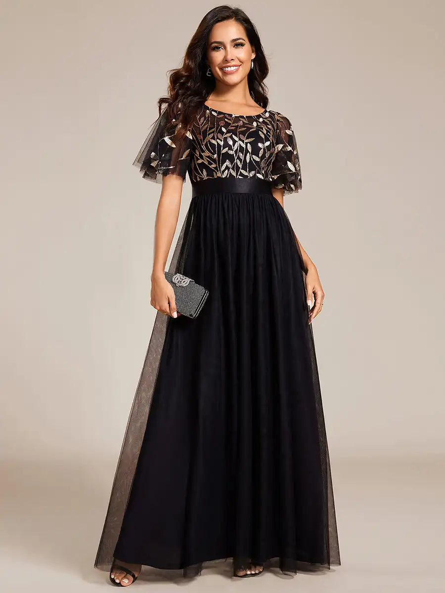 Elodie | Sequin Cap Sleeve Evening Gown