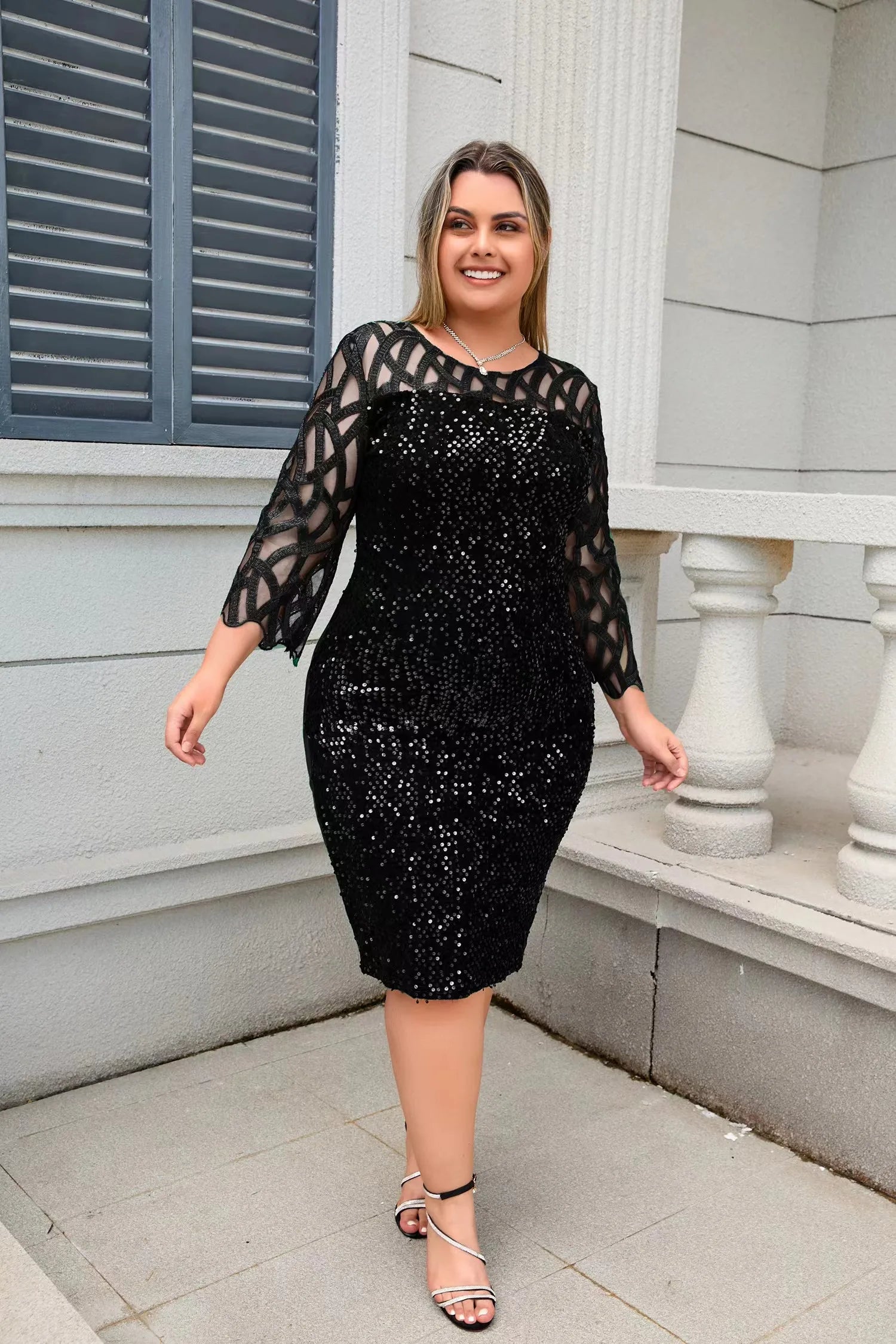 Sienna | Sequin Mesh Bodycon Midi Dress