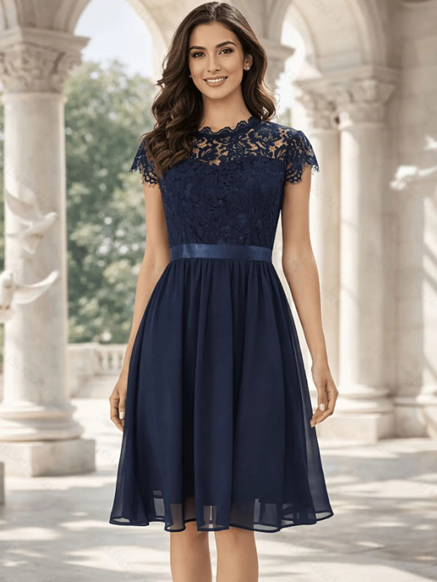 Elsie | Retro Lace Chiffon Midi Dress