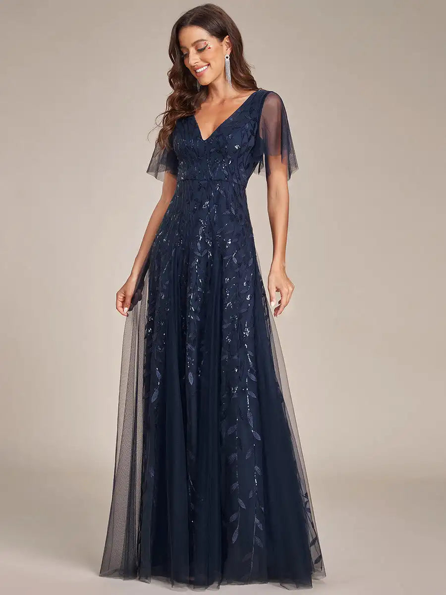 Skye | Sequin Deep V Evening Dress