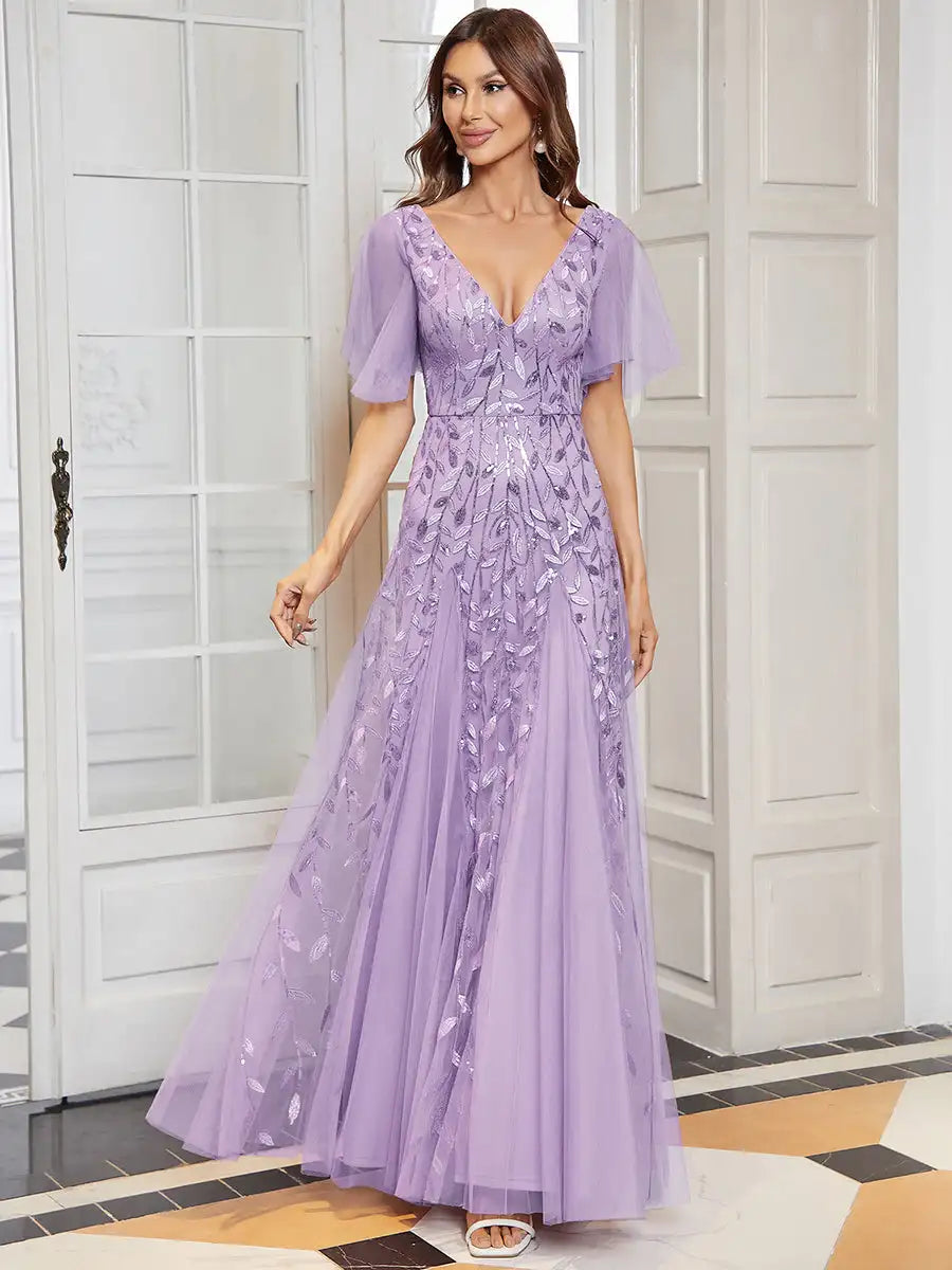 Skye | Sequin Deep V Evening Dress