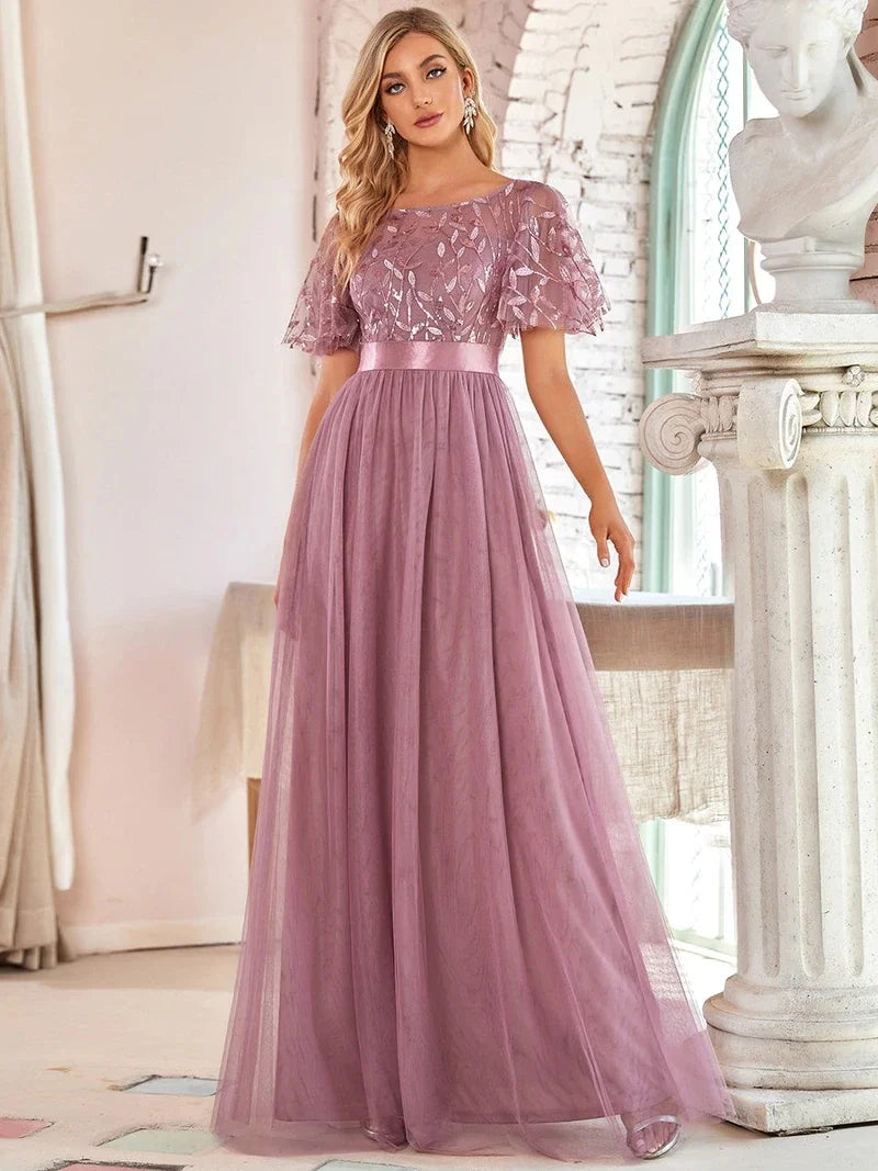 Elodie | Sequin Cap Sleeve Evening Gown