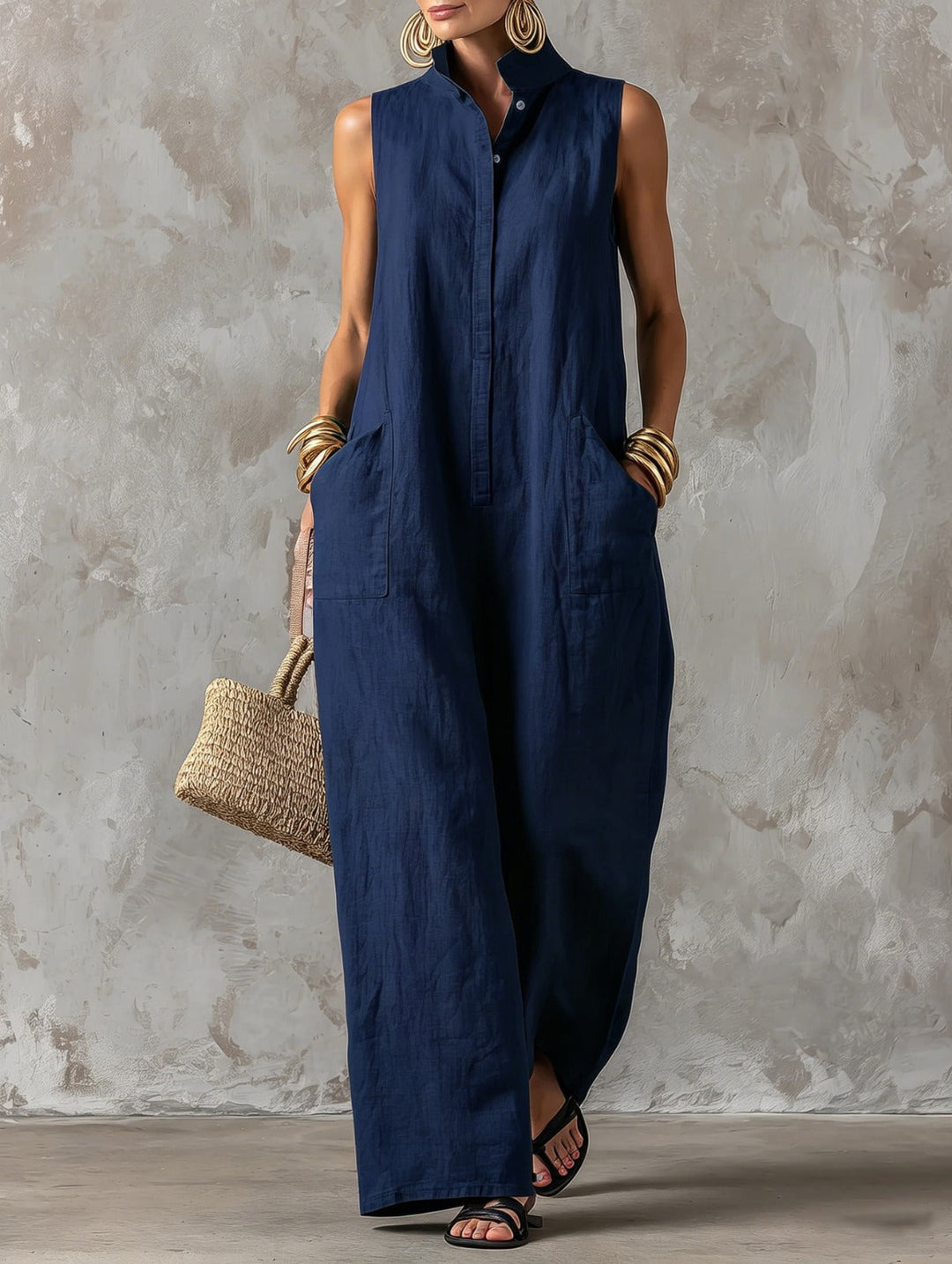 Claire - Minimalist Loose-Fit Linen Blend Jumpsuit