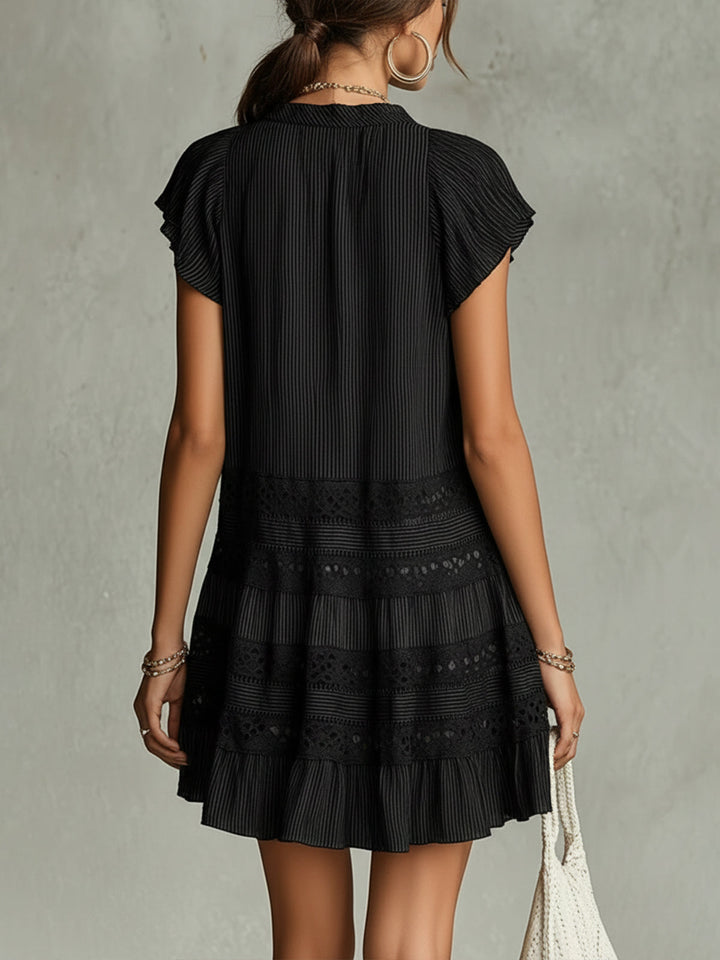 Mini Striped Chiffon Dress with Lace and Ruffles