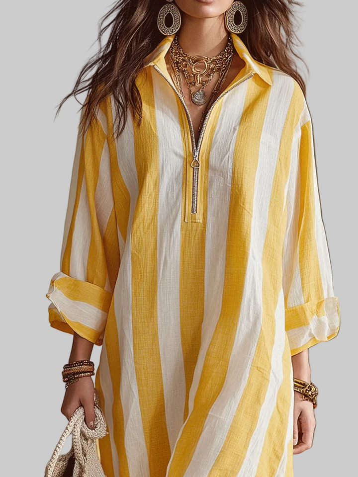 Elowen | Resort Yellow & White Stripe Midi Dress