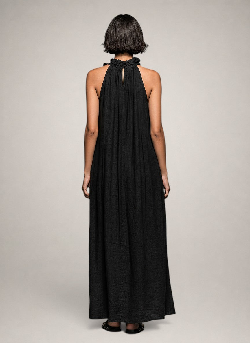 Helene | Sleeveless Linen Maxi Dress with Ruffles