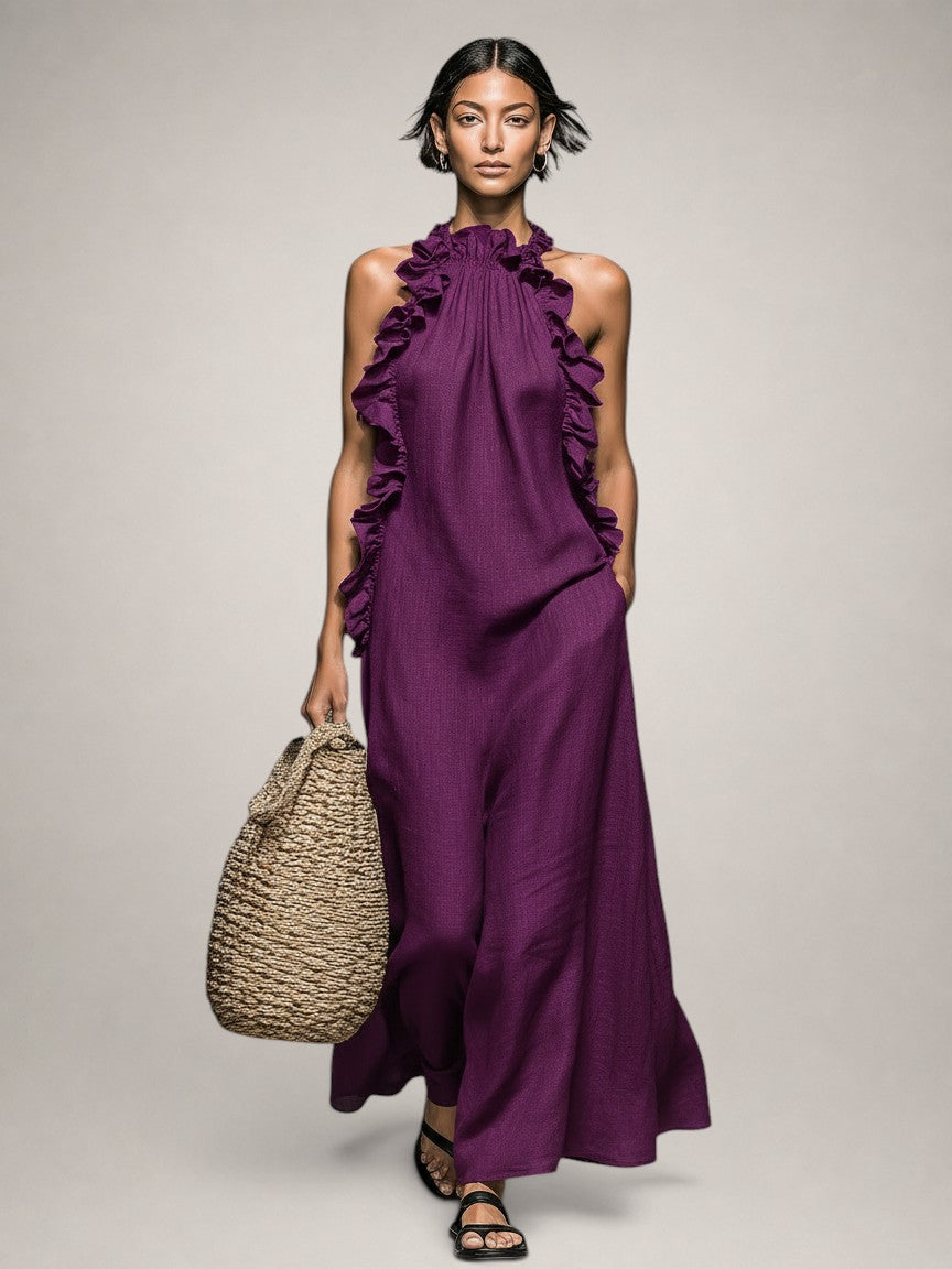 Helene | Sleeveless Linen Maxi Dress with Ruffles