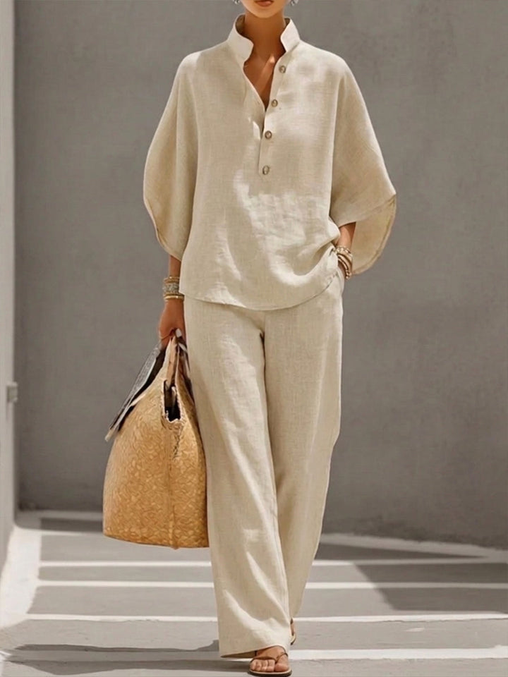 Lorena | Cotton Linen Set with Wide-Leg Pants