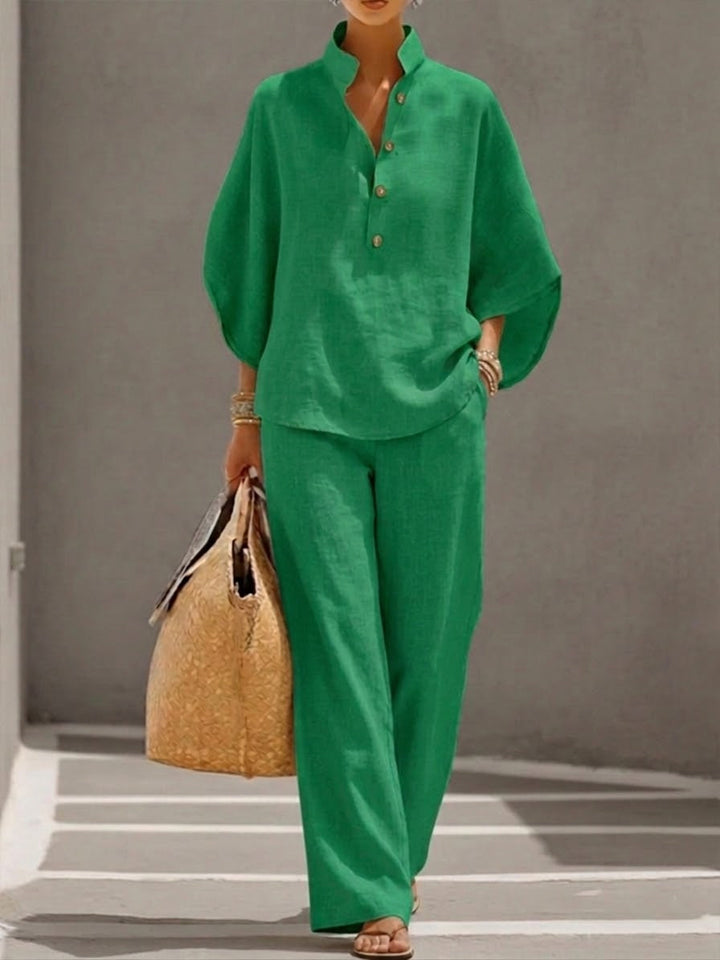 Lorena | Cotton Linen Set with Wide-Leg Pants