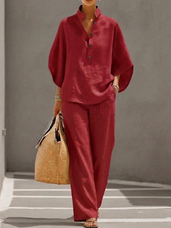 Lorena | Cotton Linen Set with Wide-Leg Pants