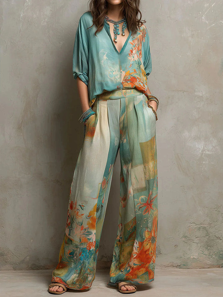 Chiara™ | Elegant Floral Wide-Leg Pants Set