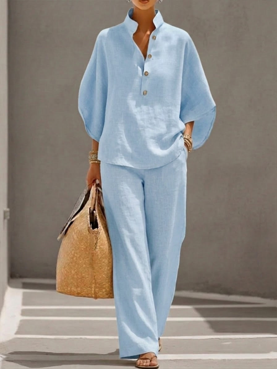 Lorena | Cotton Linen Set with Wide-Leg Pants