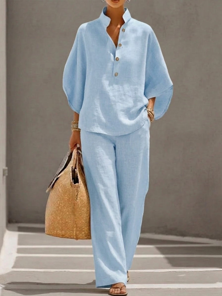 Lorena | Cotton Linen Set with Wide-Leg Pants