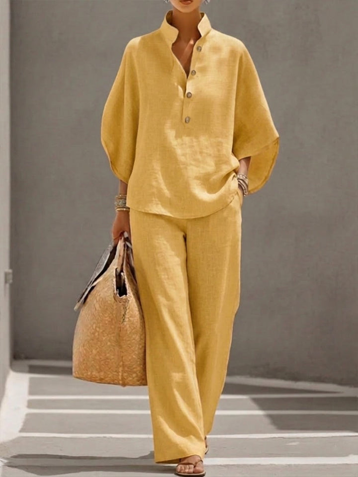 Lorena | Cotton Linen Set with Wide-Leg Pants